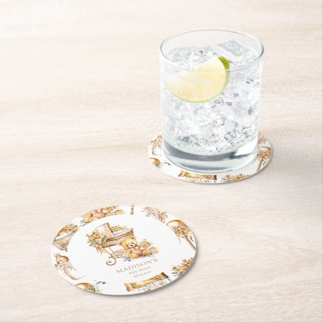 Porta-copo De Papel Redondo Chic Beige e Dourado Bassinet Personalizado (Insitu)