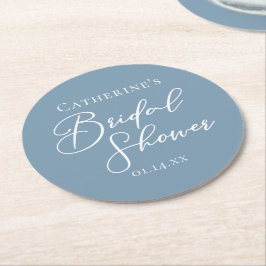 Porta-copo De Papel Redondo Chic Dusty Blue Chá de Noiva Personalizado