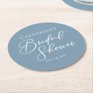 Porta-copo De Papel Redondo Chic Dusty Blue Chá de Noiva Personalizado