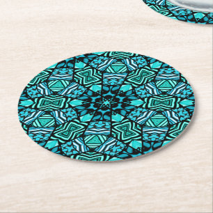 Porta-copo De Papel Redondo Chic Teal Turquoise Retro Oriental - Padrão Mosaic