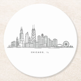 Porta-copo De Papel Redondo Chicago IL Cityscape Illustration