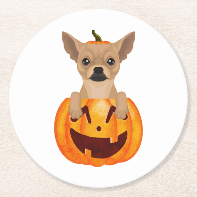 Porta-copo De Papel Redondo Chihuahua Pumpkin (Frente)