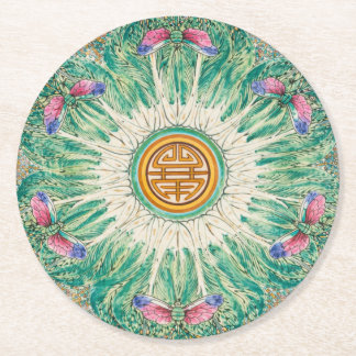 Porta-copo De Papel Redondo Chinoiserie Bok-Choy Padrão da China Inspirado