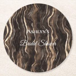 Porta-copo De Papel Redondo Chocolate Dourado Redemoinhos Florais Chá de Noiva