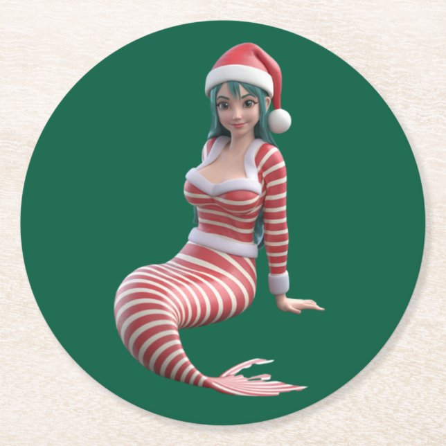 Porta-copo De Papel Redondo Christmas Mermaid Holiday Coaster (Frente)