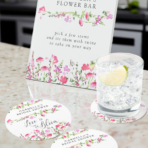 Porta-copo De Papel Redondo Chuva de Amor de Flor Silvestre Rosa no Chá de Noi