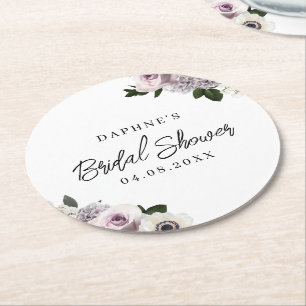 Porta-copo De Papel Redondo Chuva de Noiva com Anêmona Branca e Flores Roxas