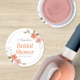 Porta-copo De Papel Redondo Chuva de Noiva Floral em Aquarela Delicada Laranja