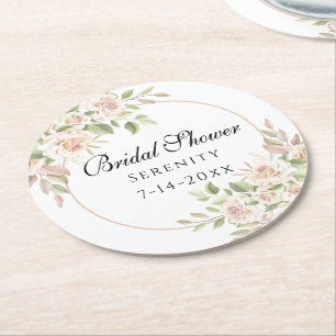 Porta-copo De Papel Redondo Chuva de Noiva Floral Rosa Elegante Aquarela