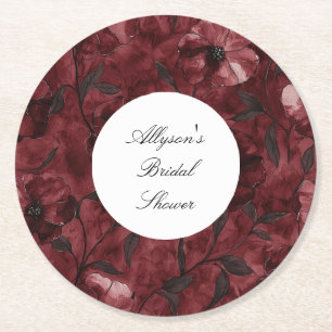 Porta-copo De Papel Redondo Chuva de Noiva Floral Vermelho Borgonha