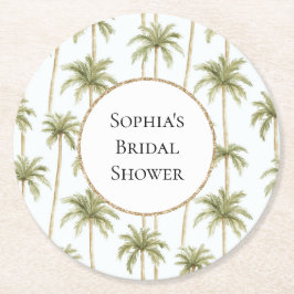 Porta-copo De Papel Redondo Chuva de Noiva Palmeiras Brancas Verdes Tropicais