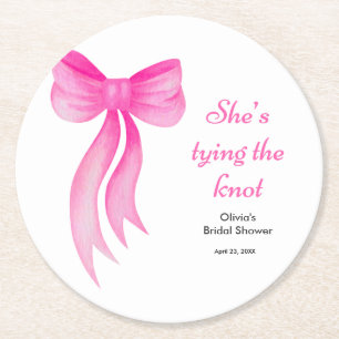 Porta-copo De Papel Redondo Chuveiro de Noiva Arco Rosa Ela Está Dando o Nó 