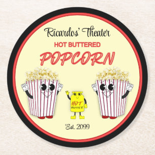 Porta-copo De Papel Redondo Cinema Familiar com Pipoca com Manteiga Quente