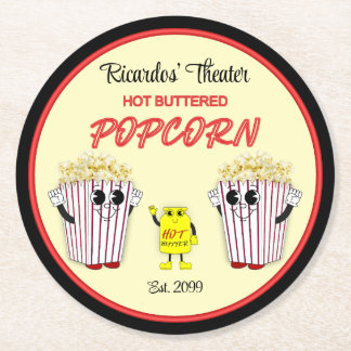 Porta-copo De Papel Redondo Cinema Familiar com Pipoca com Manteiga Quente