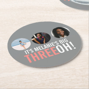 Porta-copo De Papel Redondo Cinza cor-de-rosa THREEOH! gráfico de aniversário 