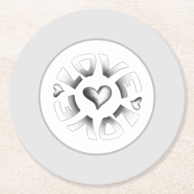 Porta-copo De Papel Redondo Cinza de amor (Frente)