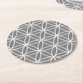 Porta-copo De Papel Redondo Cinza de Flor de Lotus Gráfico Branco
