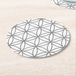 Porta-copo De Papel Redondo Cinza de Flor de Lotus Gráfico Branco