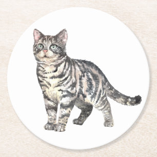 Porta-copo De Papel Redondo Cinza de Gatinhos Cons por Gato Gatinho Aquarela