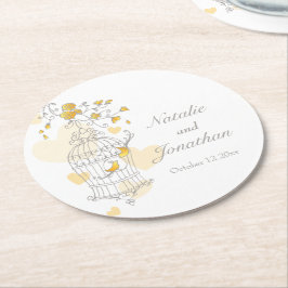 Porta-copo De Papel Redondo Cinzas, portas copos de casamento de aves amarelas