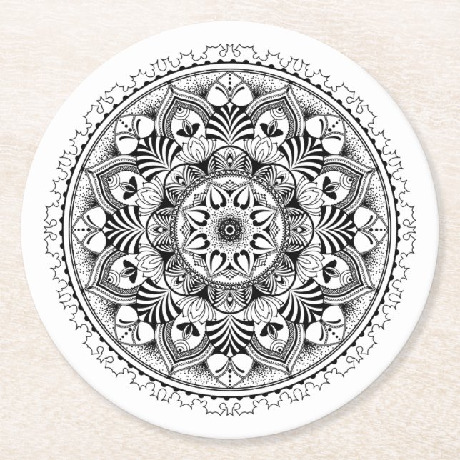 Porta-copo De Papel Redondo Círculo da mandala (Frente)