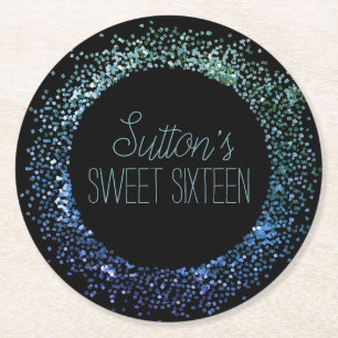 Porta-copo De Papel Redondo Círculo de brilho azul