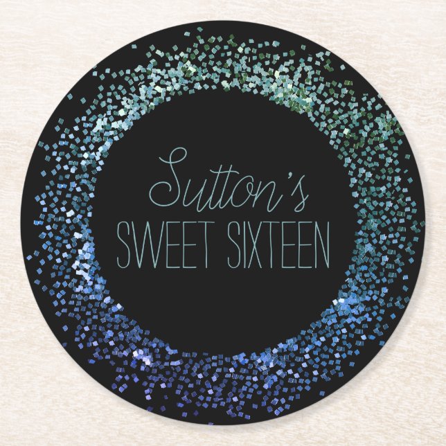 Porta-copo De Papel Redondo Círculo de brilho azul (Frente)