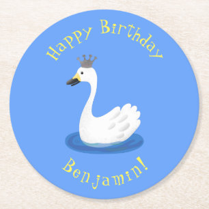 Porta-copo De Papel Redondo Cisne branco bonito com desenho animado