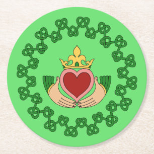 Porta-copo De Papel Redondo Claddagh e Green Knotwork
