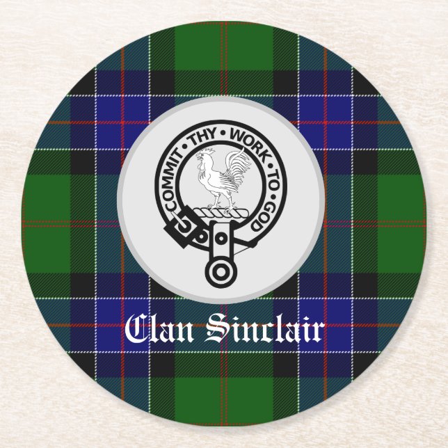 Porta-copo De Papel Redondo Clan Sinclair Tartan & Crest Crachá (Frente)