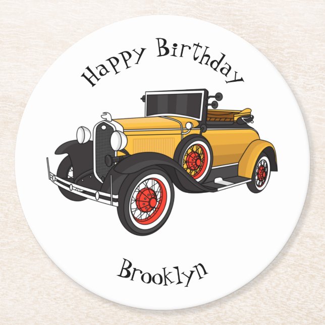 Porta-copo De Papel Redondo Classic yellow car 1931 (Frente)