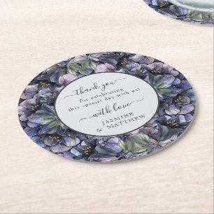 Porta-copo De Papel Redondo Clássico Casamento Chic Obrigado Floral Preto Temp