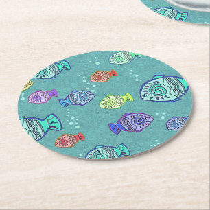 Porta-copo De Papel Redondo Clip-Art Fish Pattern + suas ideias