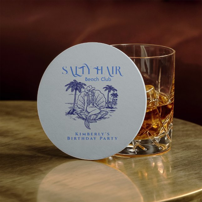 Porta-copo De Papel Redondo Coastal Mermaid Blue Cowgirl Birthday Party (Criador carregado)