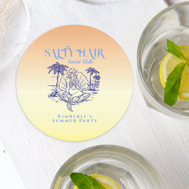 Porta-copo De Papel Redondo Coastal Yellow Mermaid Cowgirl Summer Party