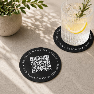 Porta-copo De Papel Redondo Código QR Analisar a empresa Black Modern Na mo