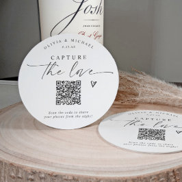 Porta-copo De Papel Redondo Código QR Casamento Moderno Elegante Compartilhame