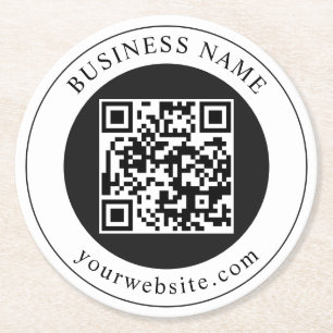 Porta-copo De Papel Redondo Código QR com Nome da Empresa Editável