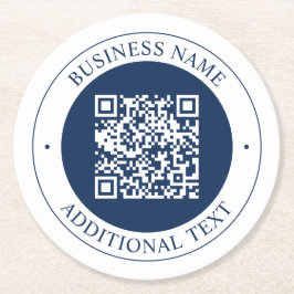 Porta-copo De Papel Redondo Código QR & Texto personalizáveis | Azul-marinho e