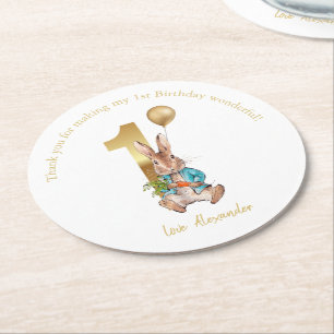 Porta-copo De Papel Redondo Coelho Bunny clássico Primeiro Aniversário