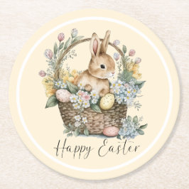 Porta-copo De Papel Redondo Coelho Felz pascoa Amarelo