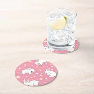 Porta-copo De Papel Redondo Coelho Kawaii Rosa Fofo Desenho