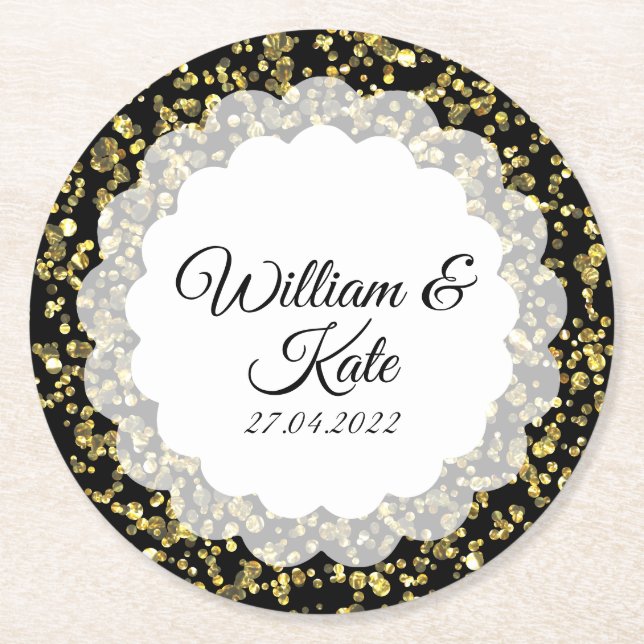 Porta-copo De Papel Redondo Colagem de Pó Dourada (Frente)