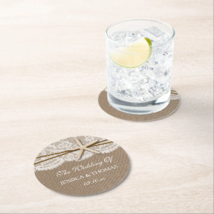 Porta-copo De Papel Redondo Coleção de Casamentos Rustic Starfish Beach