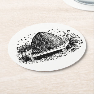 Porta-copo De Papel Redondo Colmeia de abelhas #1 Heraldic Vintage