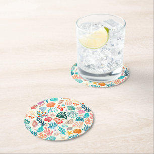 Porta-copo De Papel Redondo Colorida Seashell de Coral Tropical de Verão