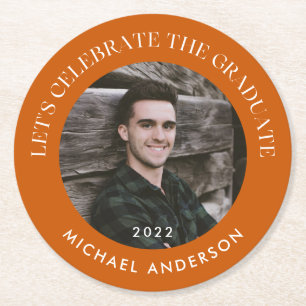 Porta-copo De Papel Redondo Comemore a graduação laranja queimada do Formando