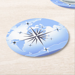Porta-copo De Papel Redondo Compass Rosa à vela Oceano Azul Porta copos redon
