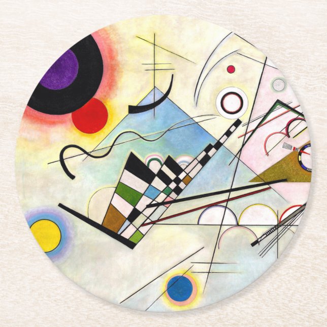 Porta-copo De Papel Redondo Composição 8 de Kandinsky (Frente)