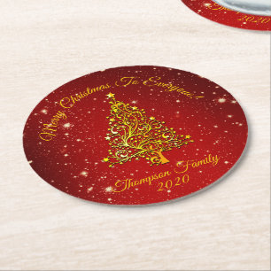 Porta-copo De Papel Redondo Conjunto de Correspondência Natal Vermelho Dourado
